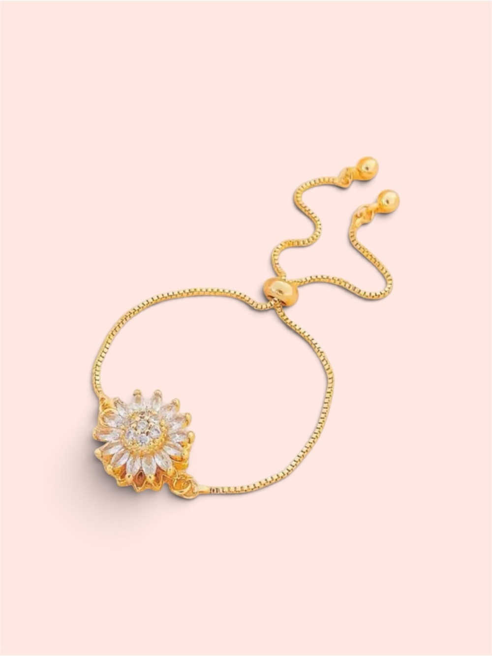 Gold Floral Crystal Adjustable Spinning Fidget Bracelet for Women